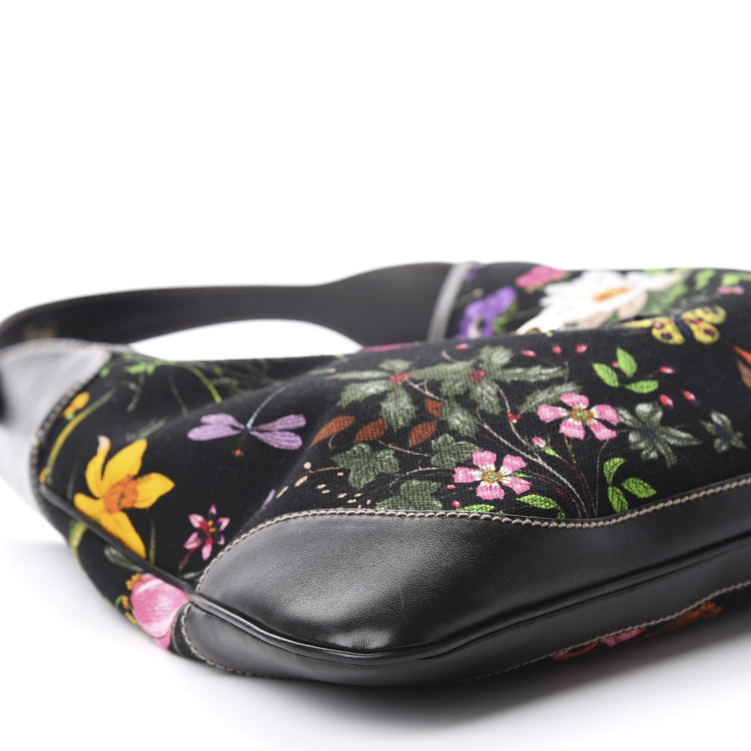Gucci Canvas Floral Flora Medium Jackie O Bouvier Hobo Black 6 of 12