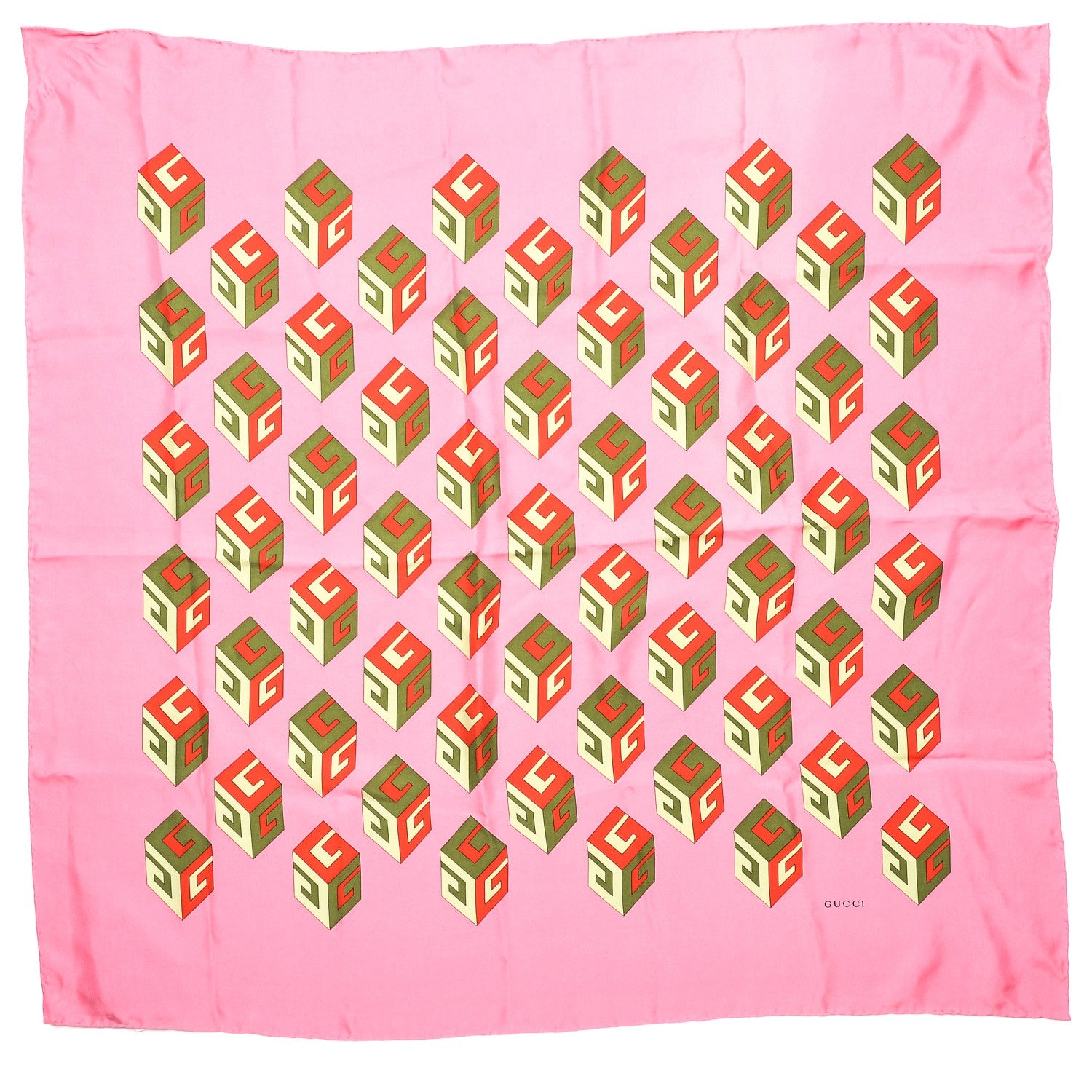 Gucci Silk Twill Gucci Cubo Square Scarf Roseatte Red 1 of 5