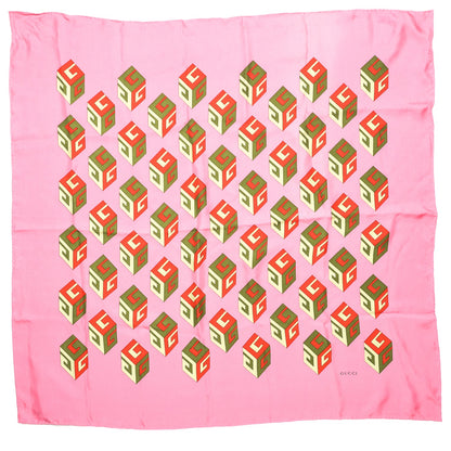 Gucci Silk Twill Gucci Cubo Square Scarf Roseatte Red 1 of 5