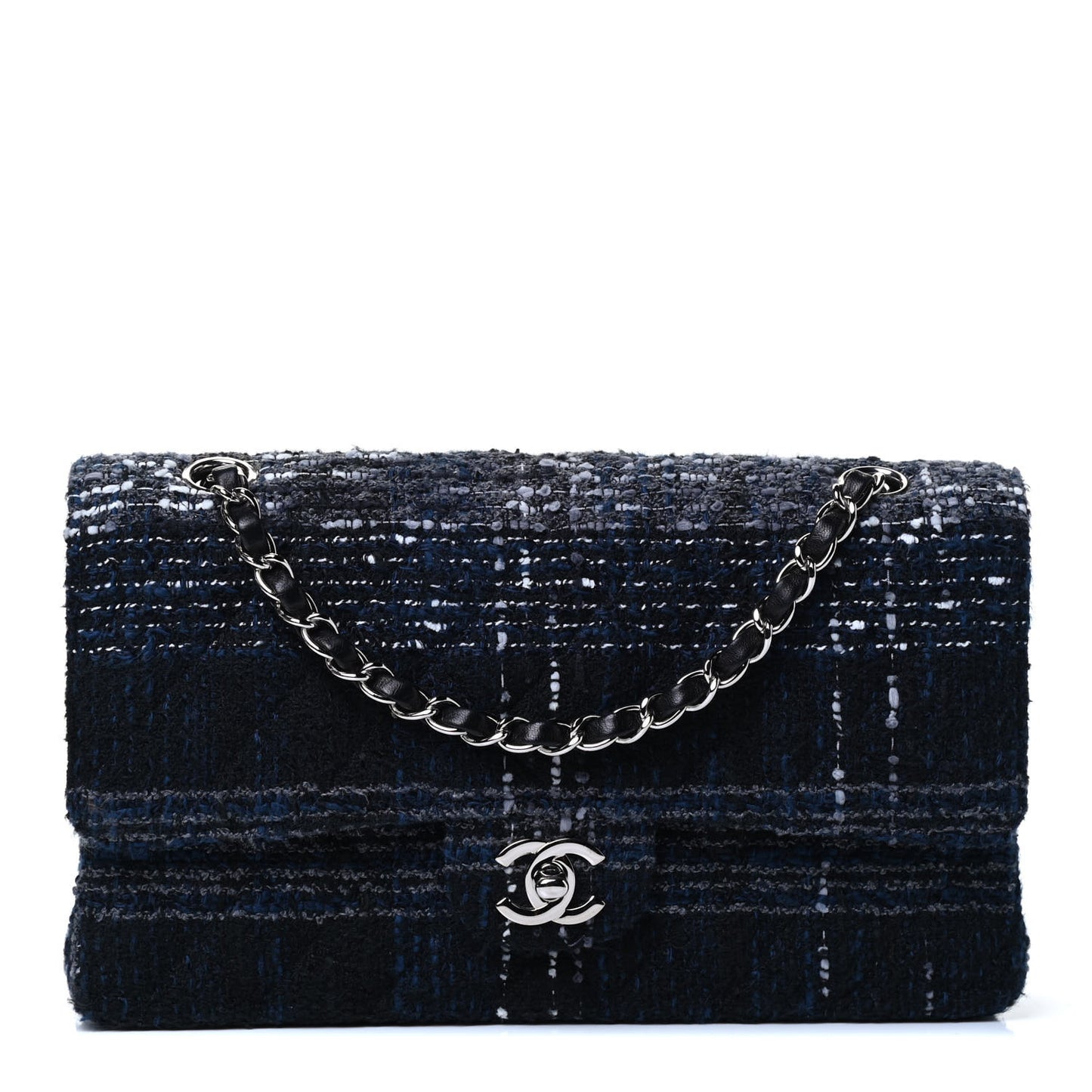 Tweed Quilted Medium Double Flap Black