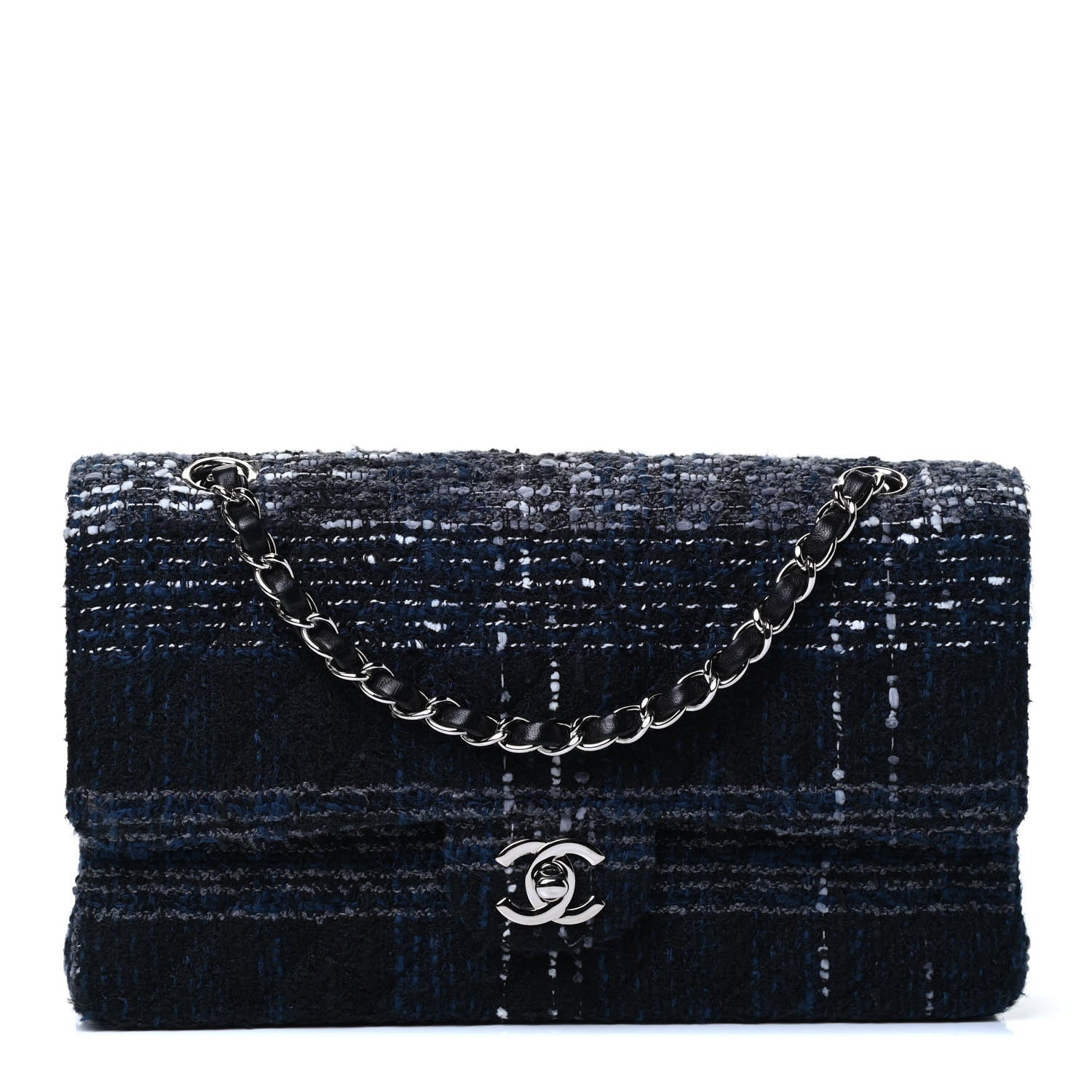Chanel Tweed Quilted Medium Double Flap Black 1 of 4