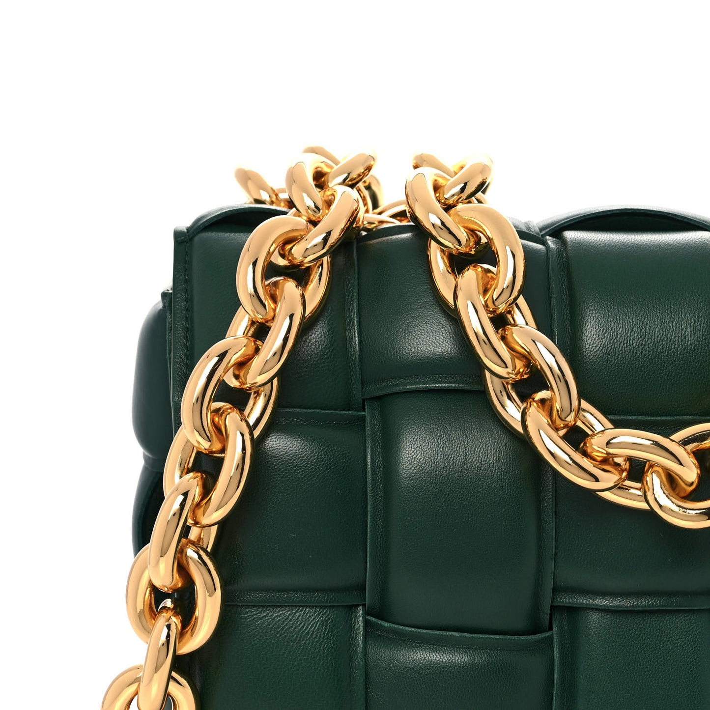 Lambskin Maxi Intreccio Padded Chain Cassette Crossbody Bag Racing Green