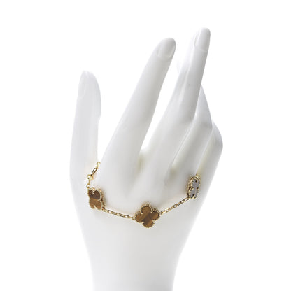 Van Cleef & Arpels 18K Yellow Gold Tiger Eye 5 Motifs Vintage Alhambra Bracelet 2 of 7