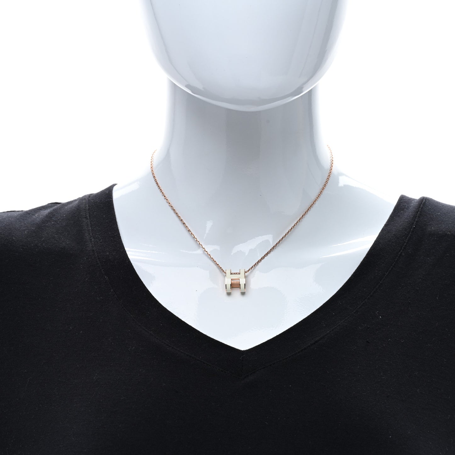 Lacquered Rose Gold Pop H Pendant Necklace White