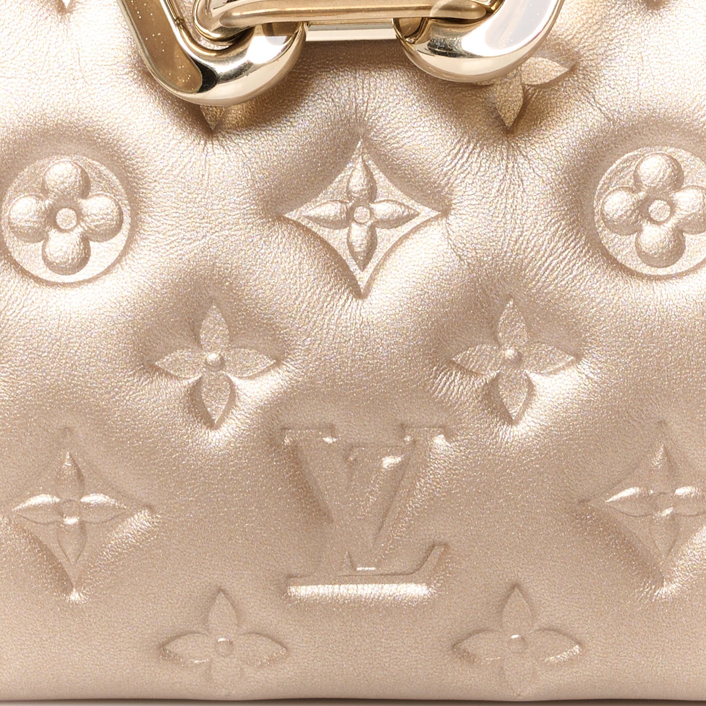 Metallic Lambskin Embossed Monogram Coussin BB Light Gold