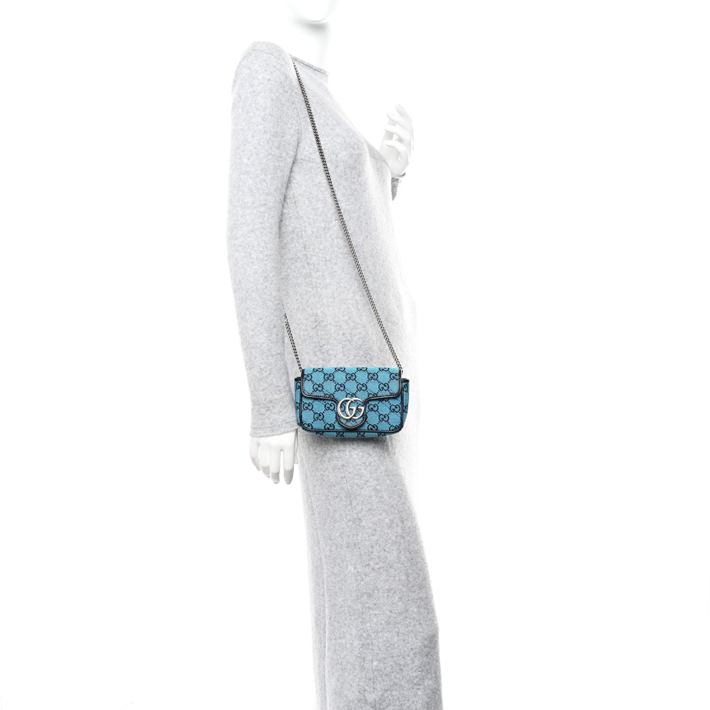 Monogram Multicolor Matelasse Diagonal Super Mini GG Marmont Shoulder Bag Light Blue