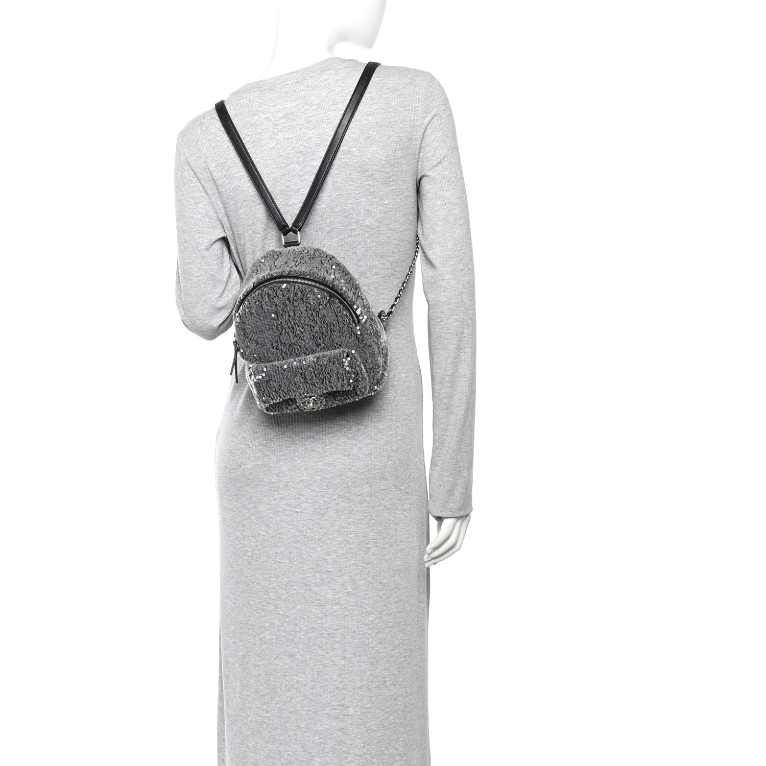 Chanel Sequin Waterfall Backpack Grey 2 of 10