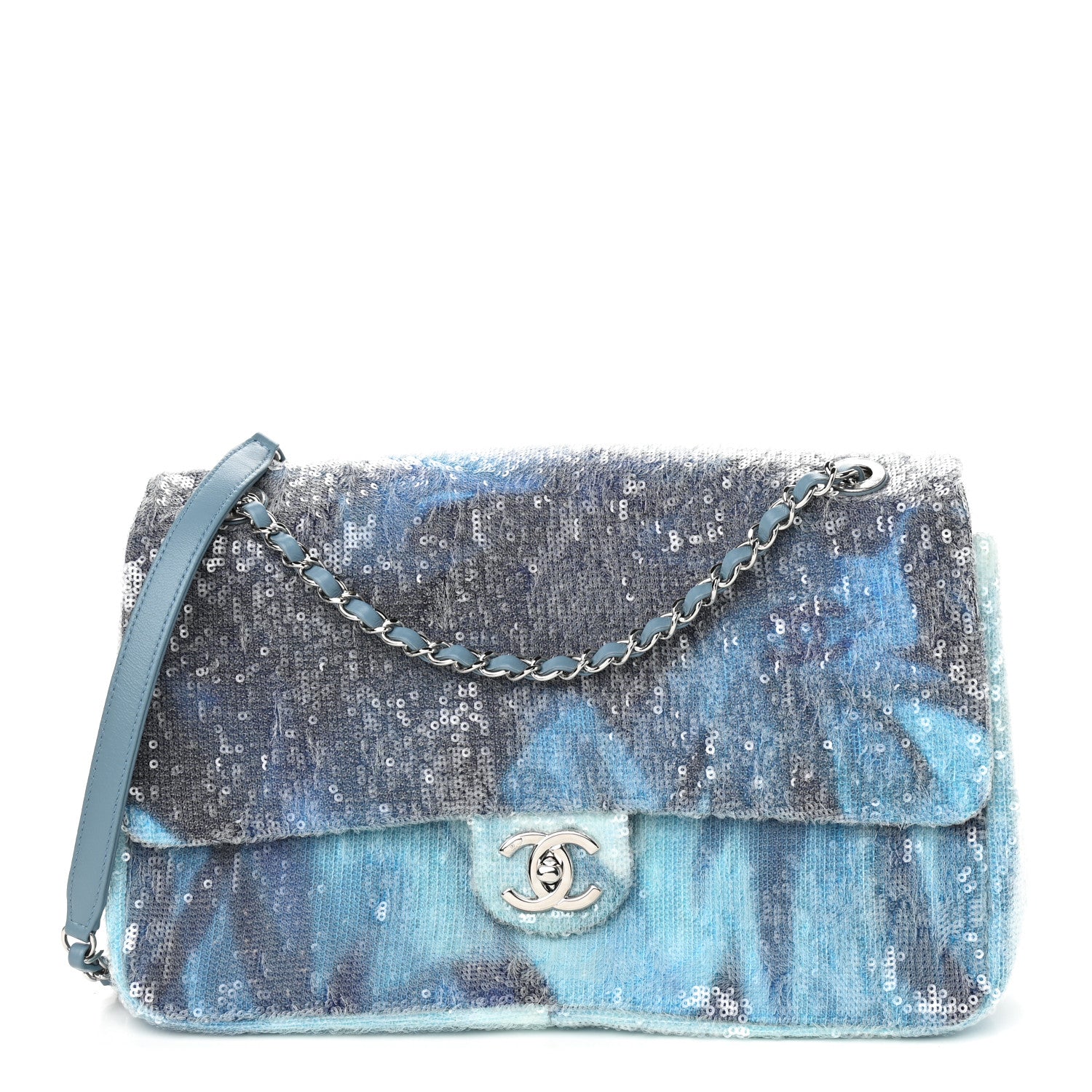 Chanel Sequin Large Waterfall Flap Light Blue 1 of 9