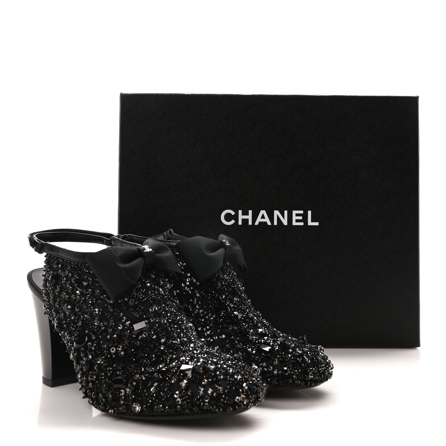 Chanel Grosgrain Beaded Bow Slingback Boots 38.5 Black 8 of 8