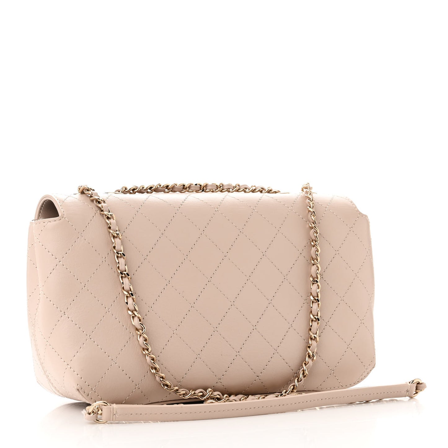 Calfskin Stitched Medium Covered CC Flap Bag Beige