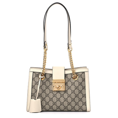 Gucci GG Supreme Monogram Moon Calfskin Small Padlock Tote Beige Ebony Mystic White 1 of 9