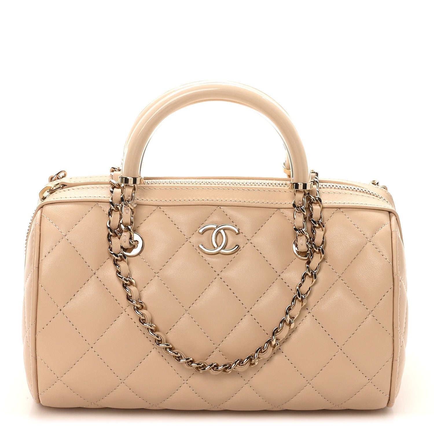 Chanel Lambskin Quilted Barrel Clutch With Chain Light Beige 1 of 10