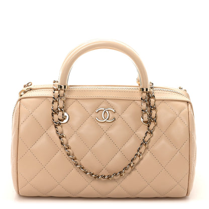 Chanel Lambskin Quilted Barrel Clutch With Chain Light Beige 1 of 10