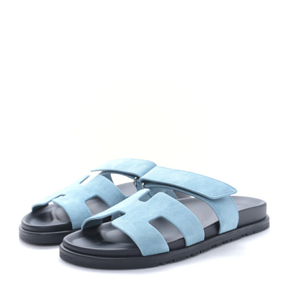 Hermes Suede Goatskin Womens Chypre Sandals 38 Bleu Mineral 7 of 18