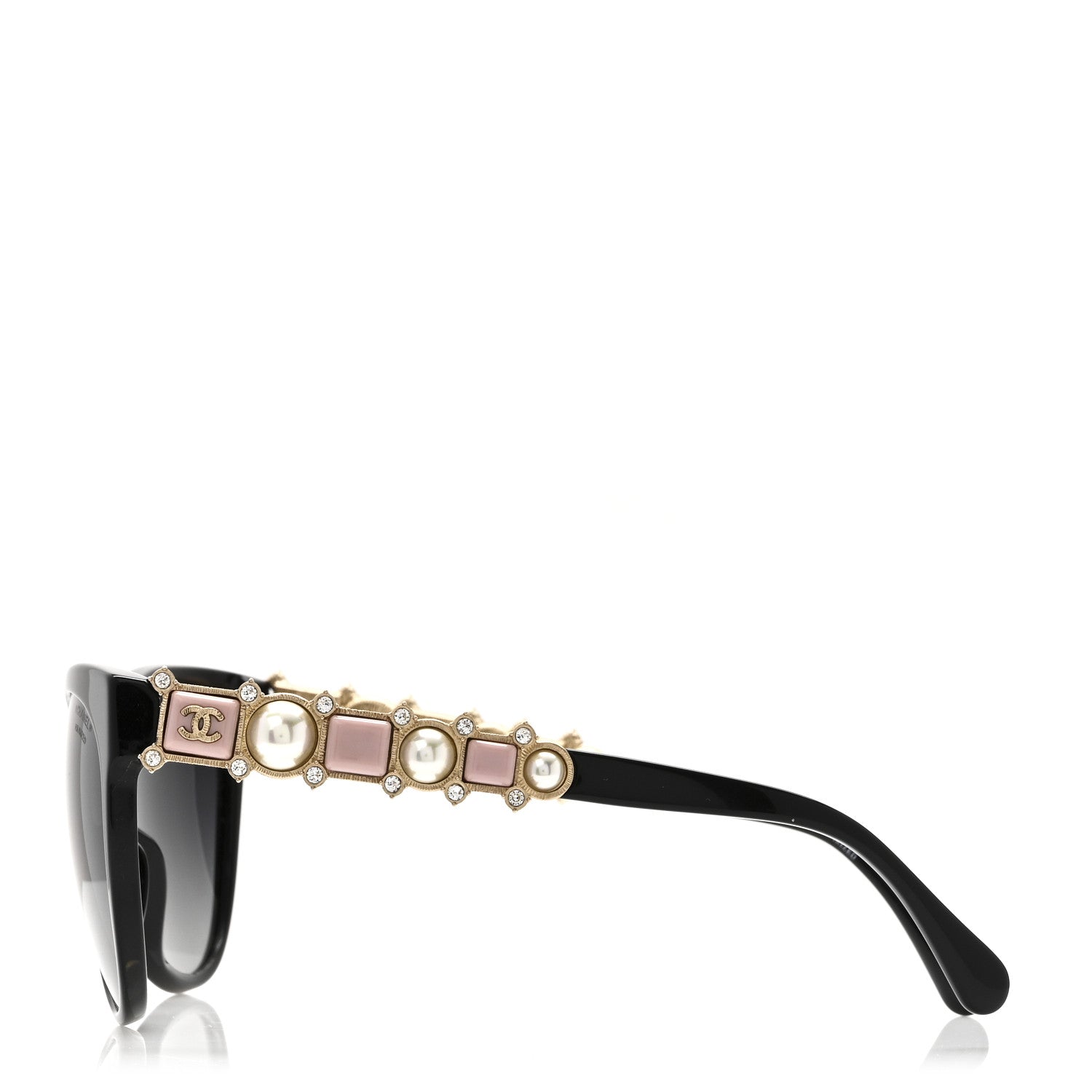 Chanel Crystal Pearl Polarized Cat Eye Sunglasses 5336-H-B Black