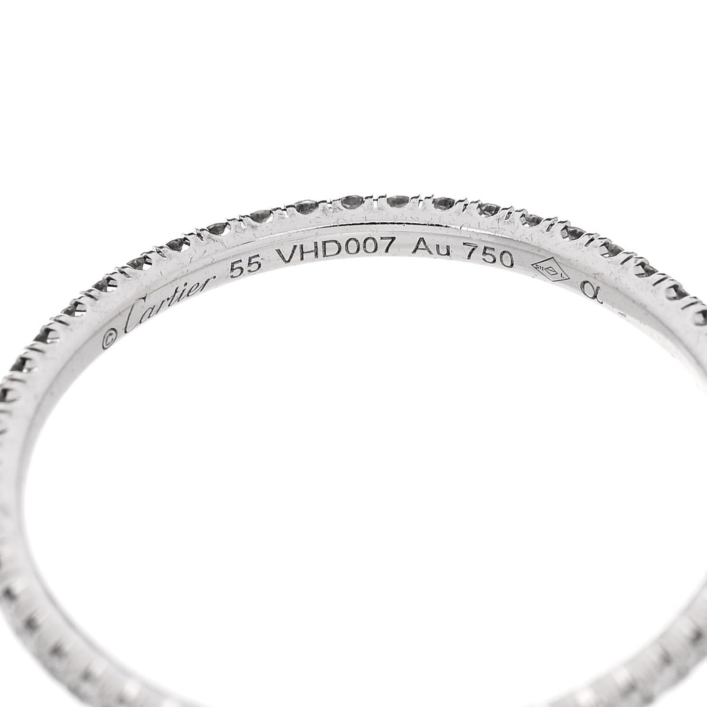 18K White Gold Diamond 1.5mm Etincelle de Cartier Wedding Band Ring 55 7.25