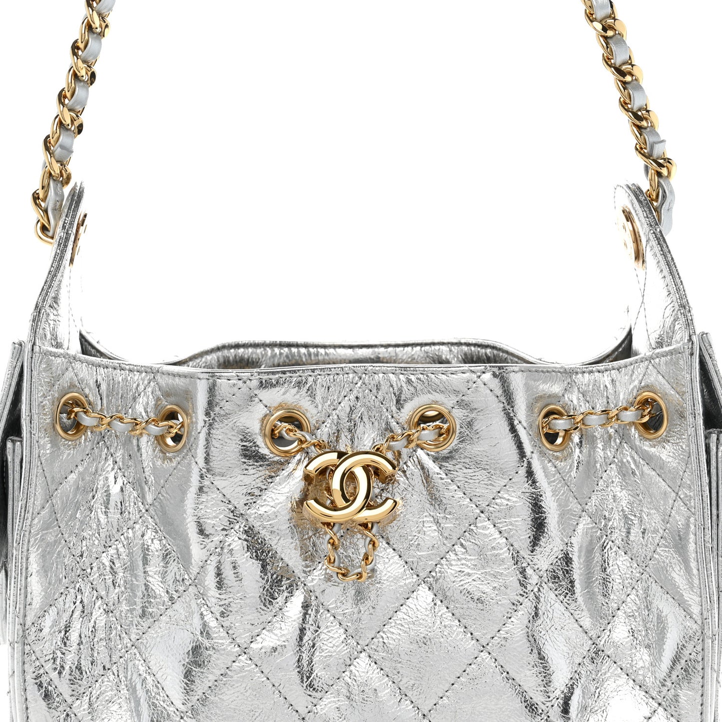 Metallic Aged Calfskin Quilted Mini Chanel 25 Handbag Silver