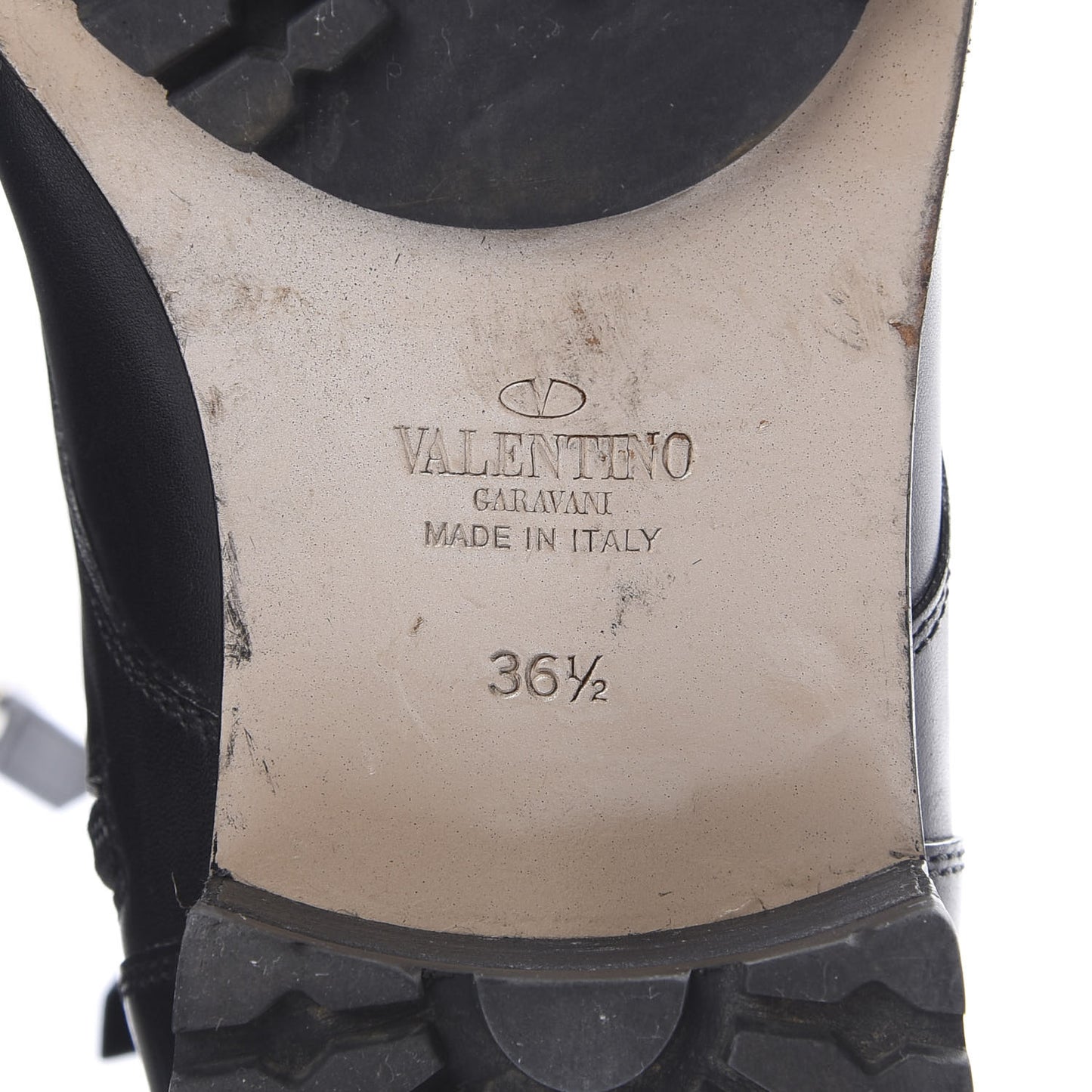 Calfskin Macro Rockstud Combat Boots 36.5 Black