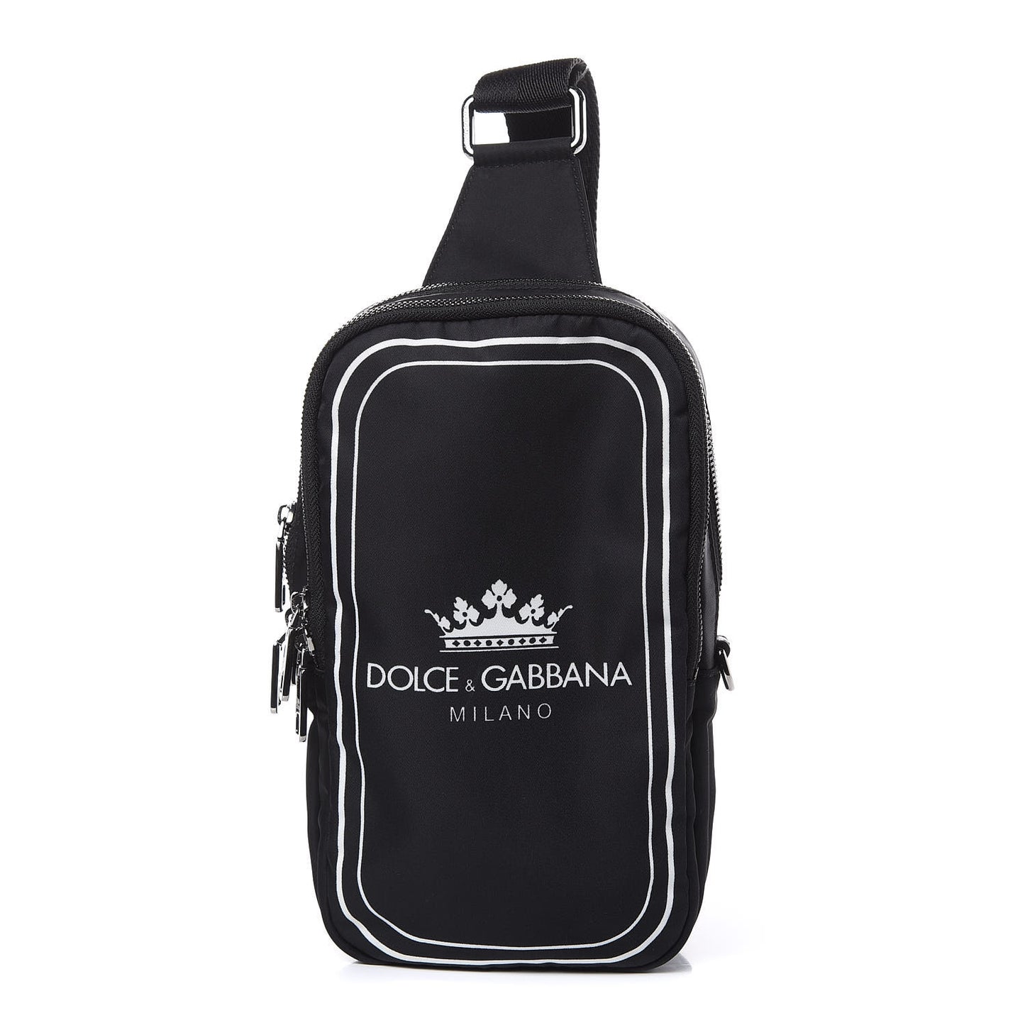 Nylon Logo Crown Sling Crossbody Bag Black