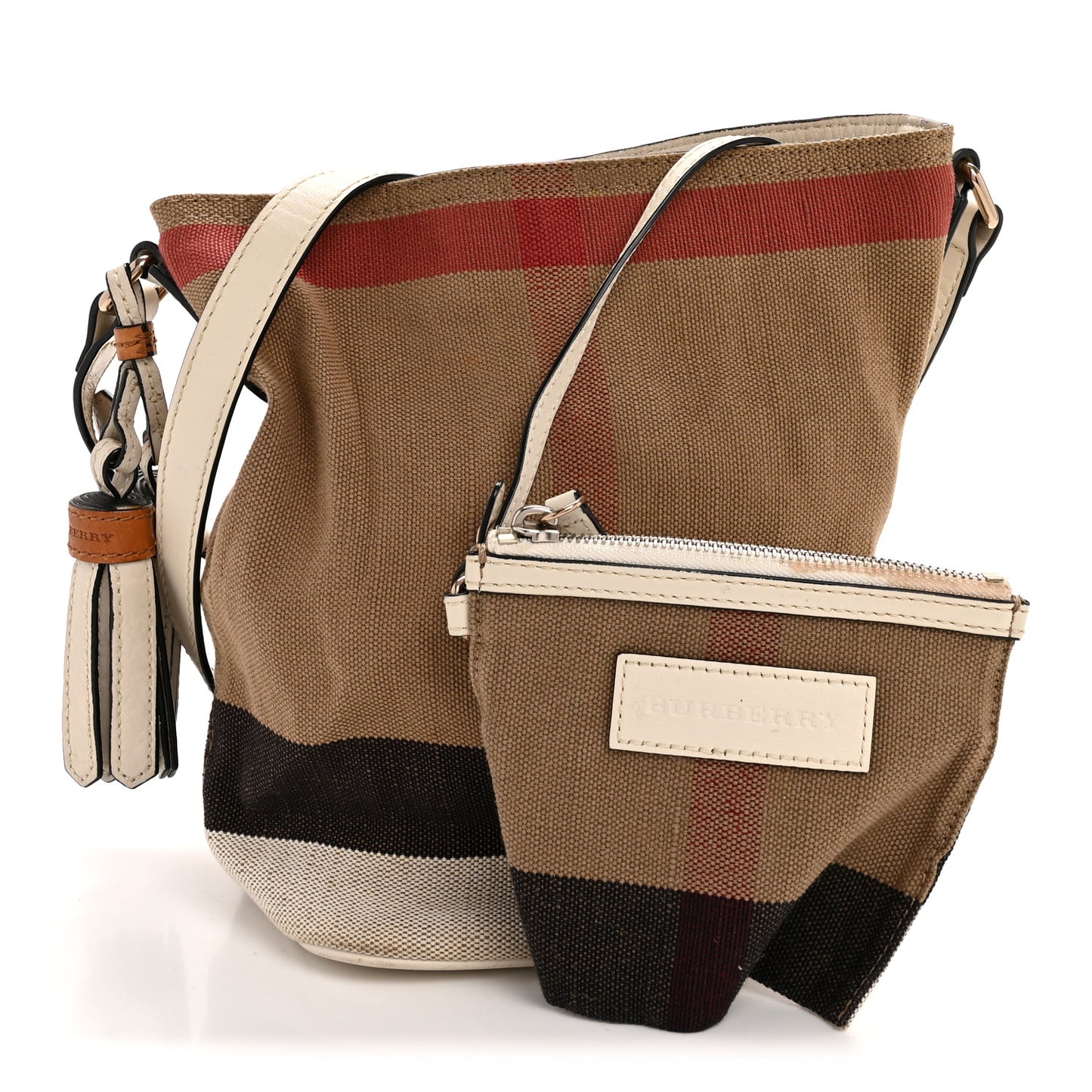 Canvas Mega Check Mini Ashby Tassel Crossbody  White