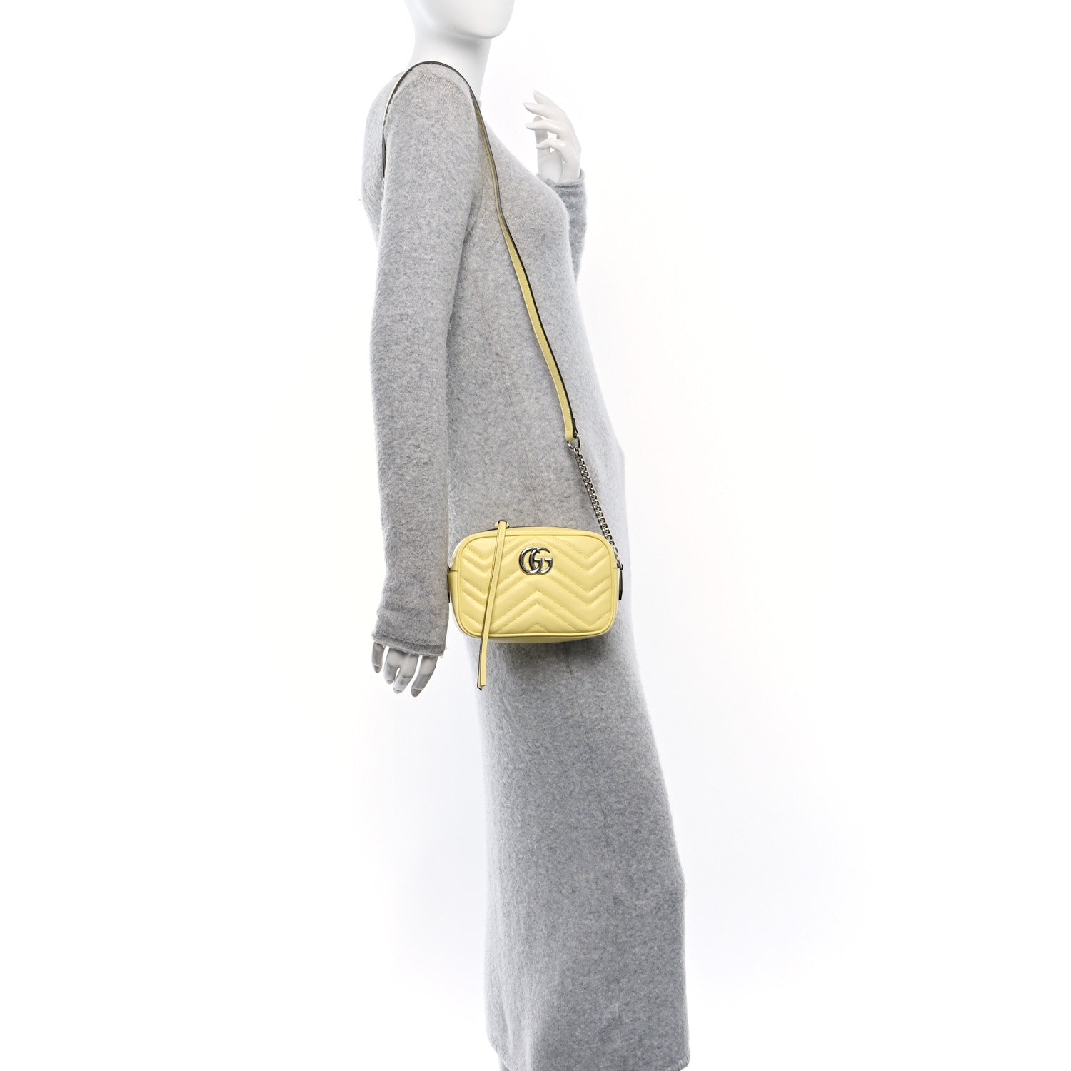 Gucci Calfskin Matelasse Mini GG Marmont Chain Shoulder Bag Banana 2 of 10