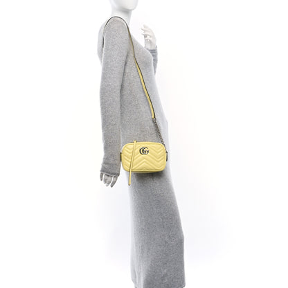 Gucci Calfskin Matelasse Mini GG Marmont Chain Shoulder Bag Banana 2 of 10