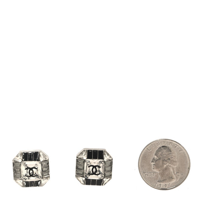 Chanel Crystal CC Square Charm Earrings Silver Black 2 of 5