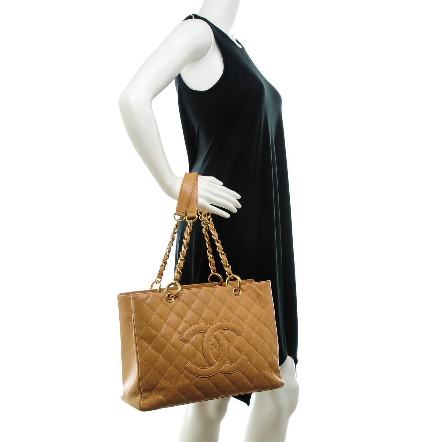 Caviar Quilted Grand Shopping Tote GST Beige