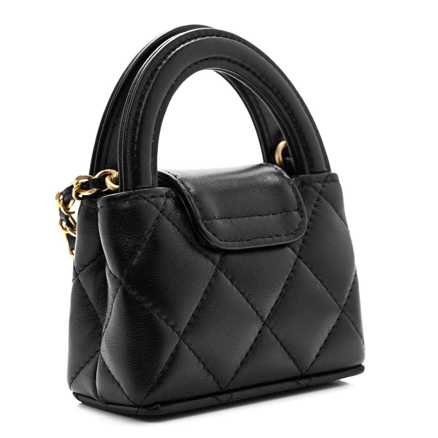 Shiny Lambskin Quilted Mini Kelly Bag Charm Black