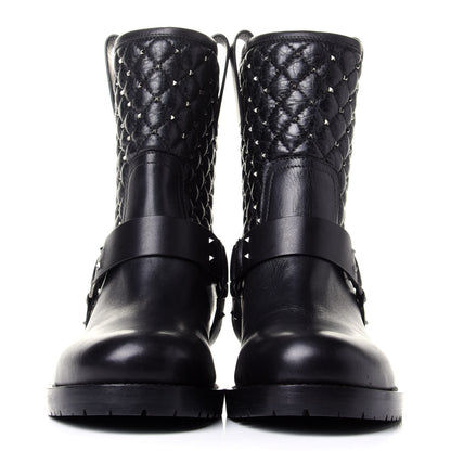 Valentino Garavani Calfskin Crackled Lambskin Rockstud Spike 20mm Biker Boots 38.5 Black 2 of 11
