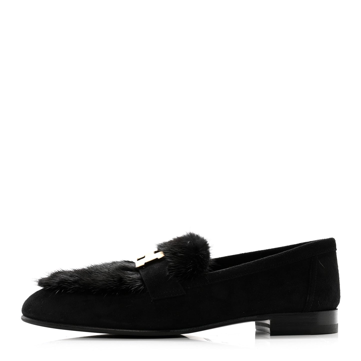 Mink Fur Suede Goatskin Paris Loafers 36 Black