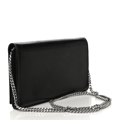 Saint Laurent Calfskin Heart Studded Monogram Chain Wallet Black 2 of 17