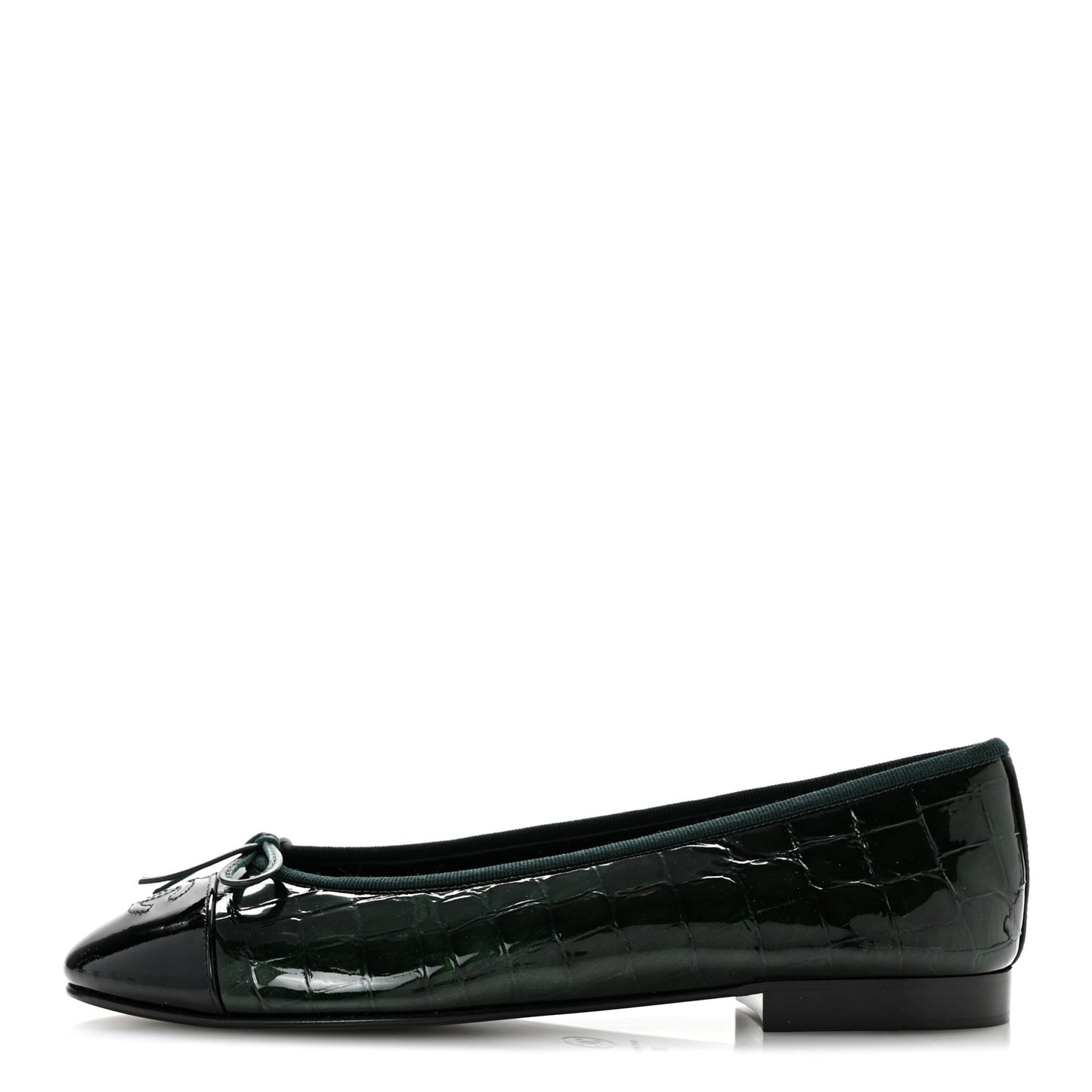 Patent Crocodile Embossed Ballerina Flats 39 Dark Green Black