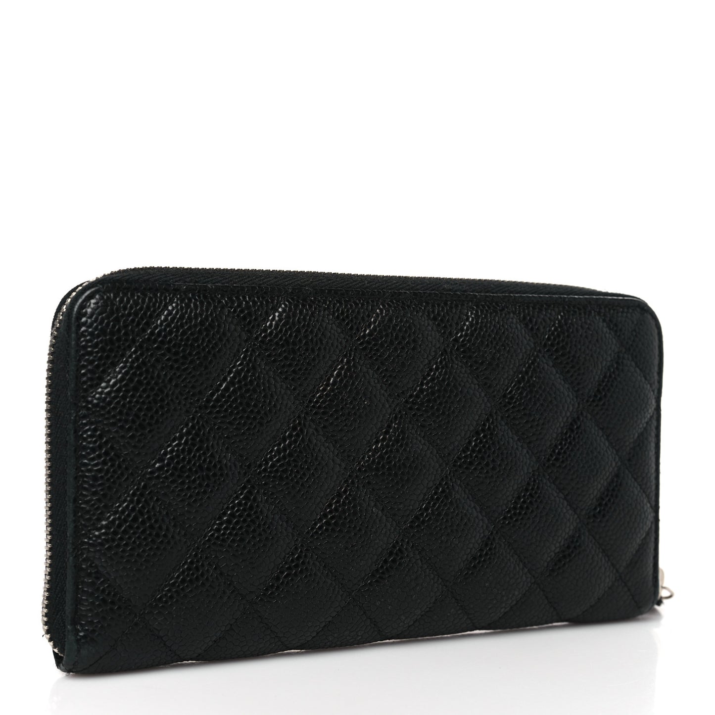 Caviar Quilted Large Gusset Zip Around Wallet Black