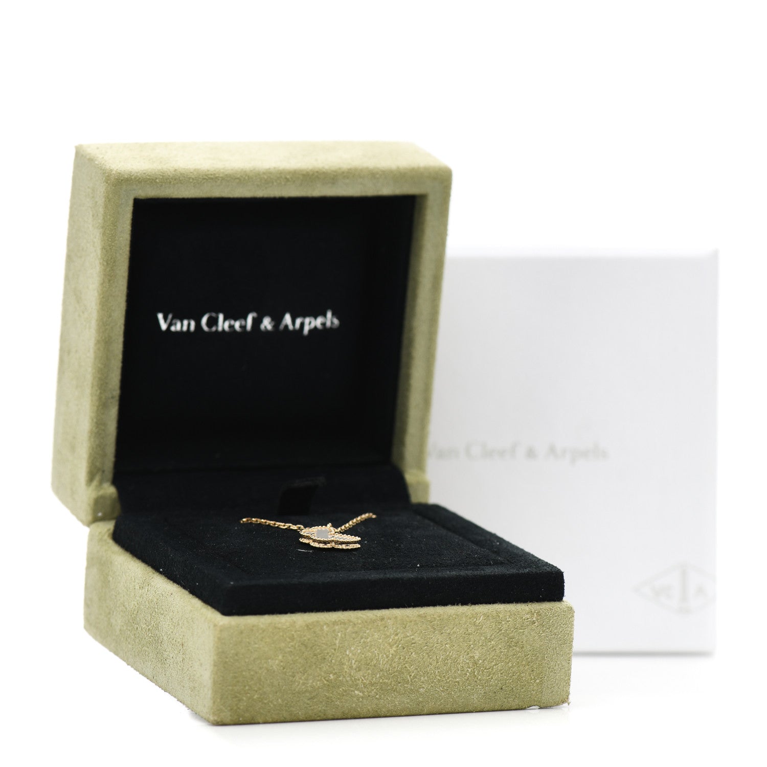 Van Cleef & Arpels 18K Yellow Gold Mother of Pearl Sweet Alhambra Butterfly Pendant Necklace 6 of 6