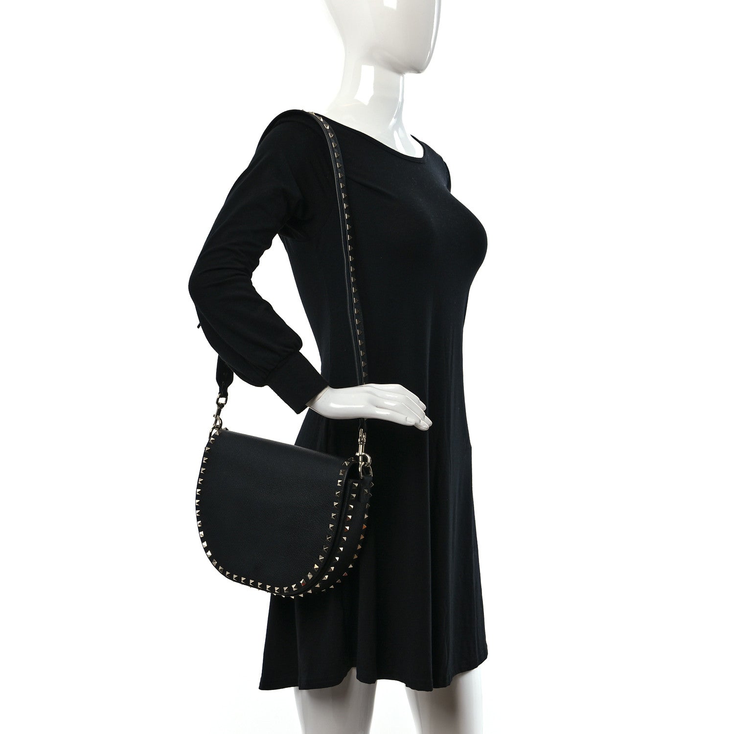 Valentino Garavani Calfskin Large Rockstud Halfmoon Saddle Bag Black 2 of 8
