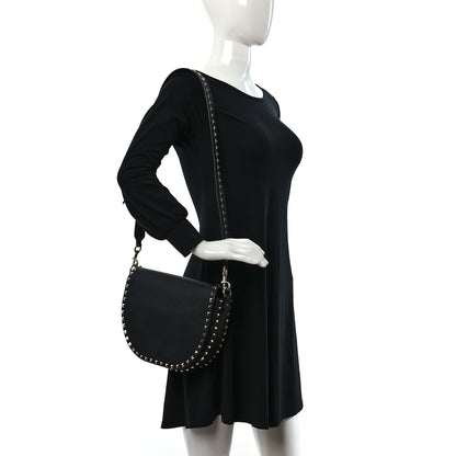 Valentino Garavani Calfskin Large Rockstud Halfmoon Saddle Bag Black 2 of 8