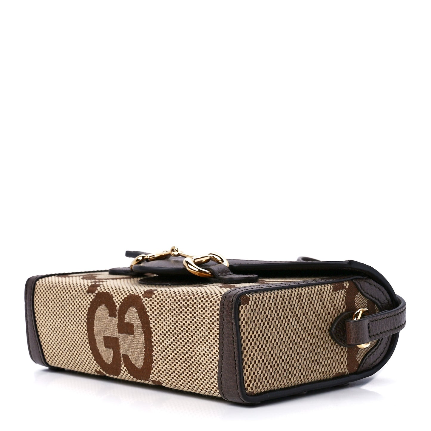 Monogram Jumbo GG Textured Dollar Calfskin Mini Horsebit 1955 Shoulder Bag Camel Ebony New Acero