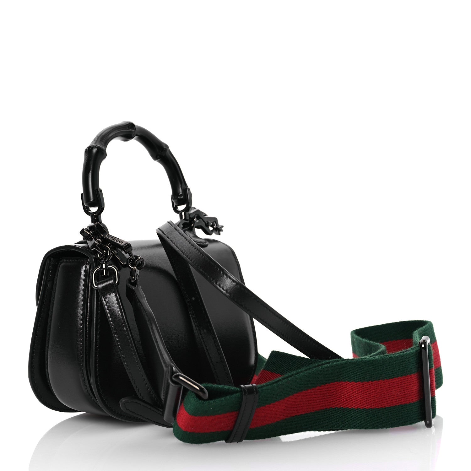 Gucci Boarded Dyana Lux Calfskin Web Monochrome Mini Bamboo 1947 Top Handle Bag Black 2 of 11