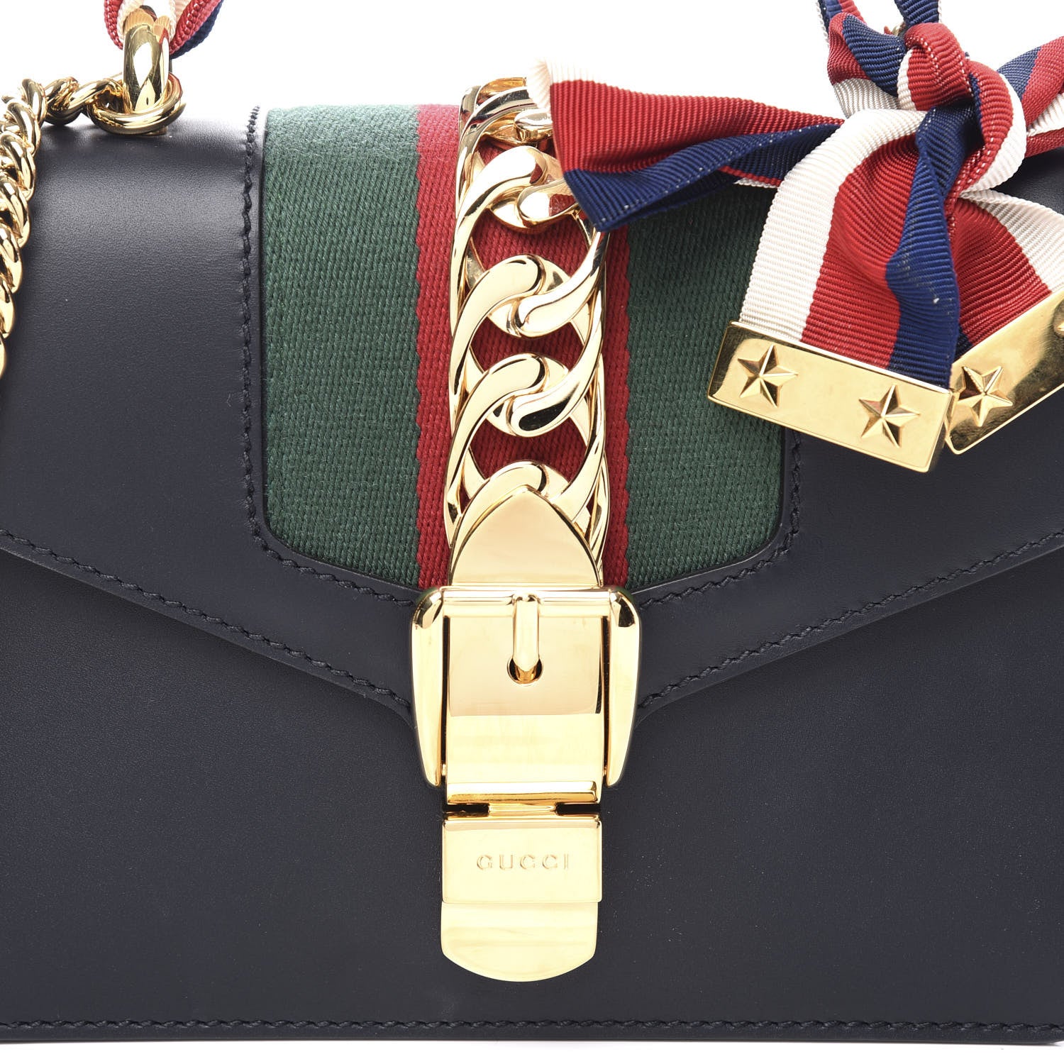Gucci Calfskin Mini Sylvie Chain Shoulder Bag Navy 11 of 12