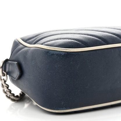 Gucci Vintage Effect Calfskin Matelasse Diagonal Small Torchon GG Marmont Chain Shoulder Bag Blue Agata Mystic White 11 of 17