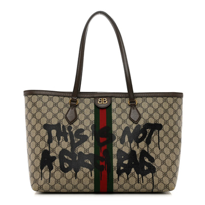 Gucci X BALENCIAGA BB Supreme Monogram Web Graffiti Medium Ophidia Shopping Tote Beige New Acero 1 of 23