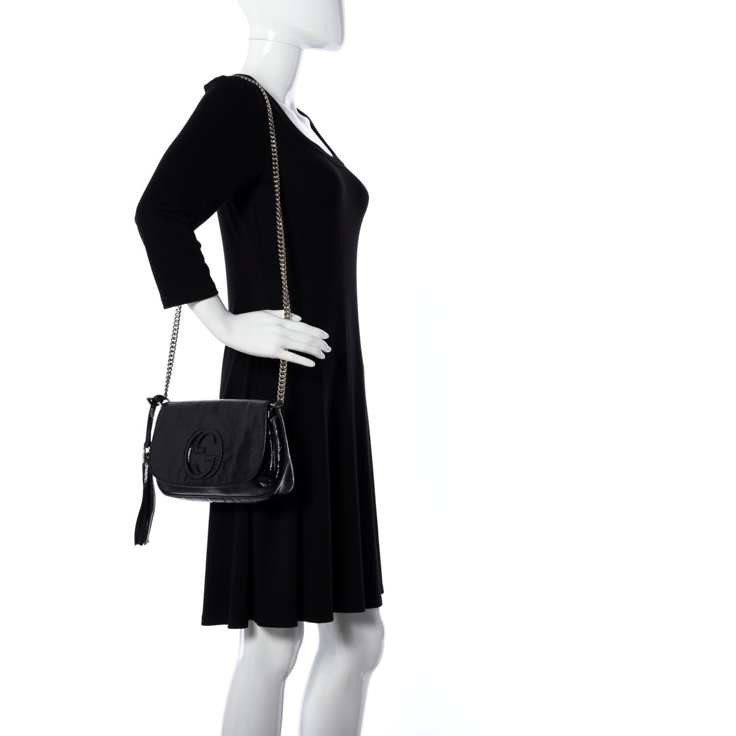 Patent Medium Soho Flap Crossbody Black