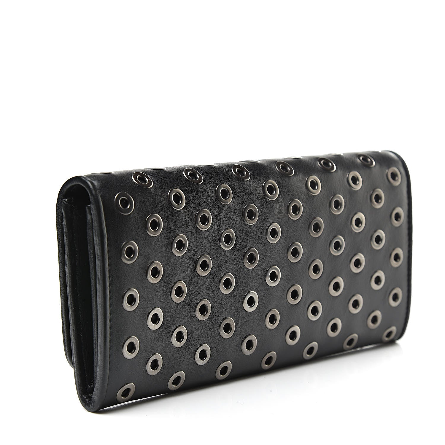 Prada Soft Calf Grommet Continental Flap Black Fuoco 4 of 8