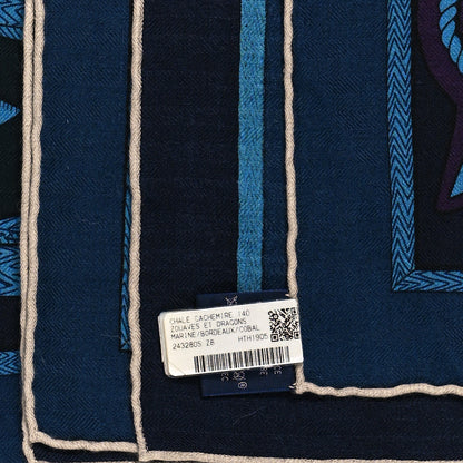 Hermes Cashmere Silk Zouaves Et Dragons Shawl 140 Marine Bordeaux Cobalt 3 of 5