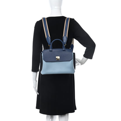 MCM Grained Calfskin Large Milla Convertible Backpack Navy Multicolor 2 of 15