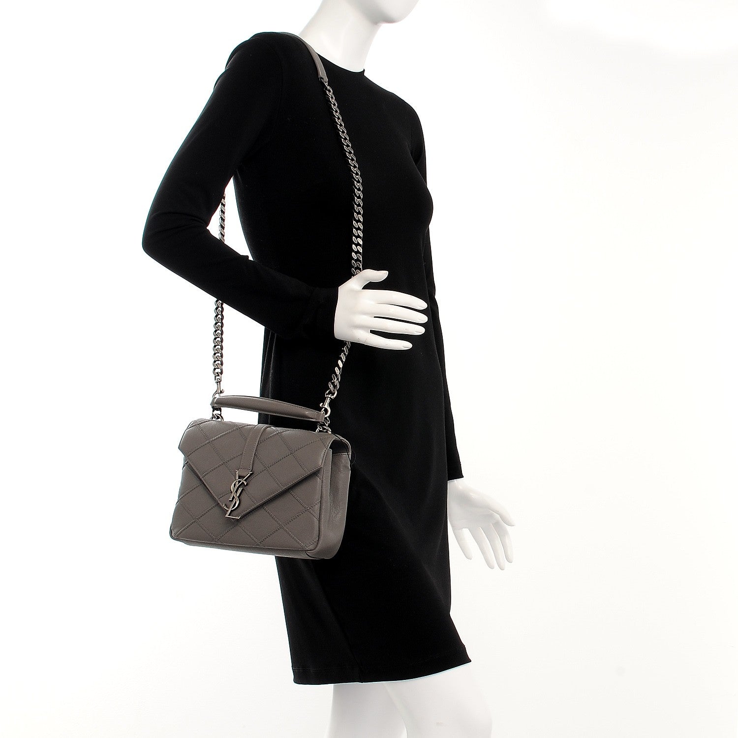 Saint Laurent Calfskin Matelasse Diamond Quilted Monogram Medium College Bag Fog 2 of 8