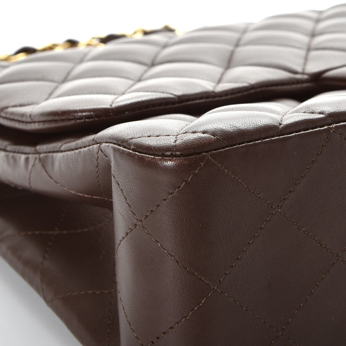 Lambskin Quilted Jumbo Single Flap Dark Brown