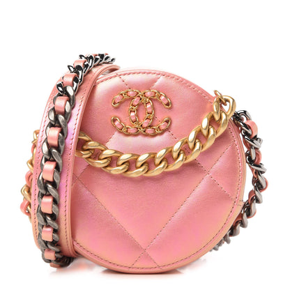 Chanel Iridescent Calfskin Quilted Chanel 19 Round Clutch With Chain Pink 1 of 10
