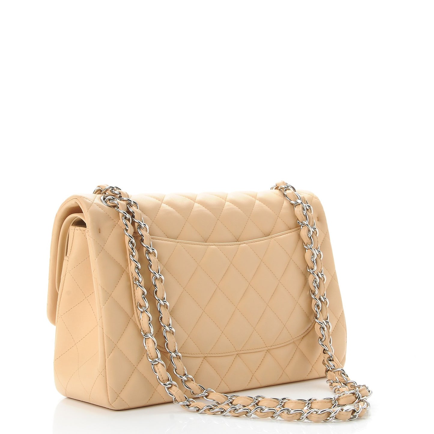 Lambskin Quilted Jumbo Double Flap Beige